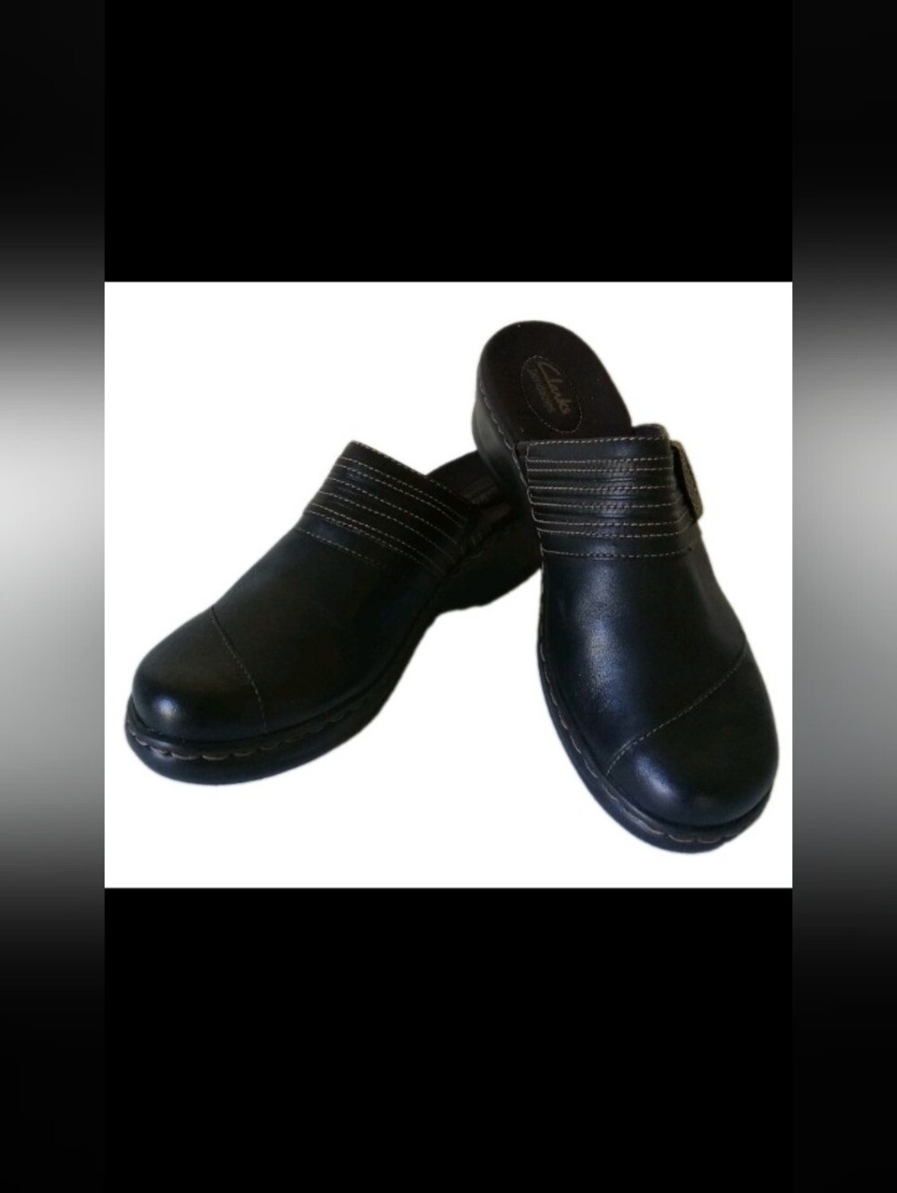 Nwob Clarks Bendables Black Leather Clogs 11M